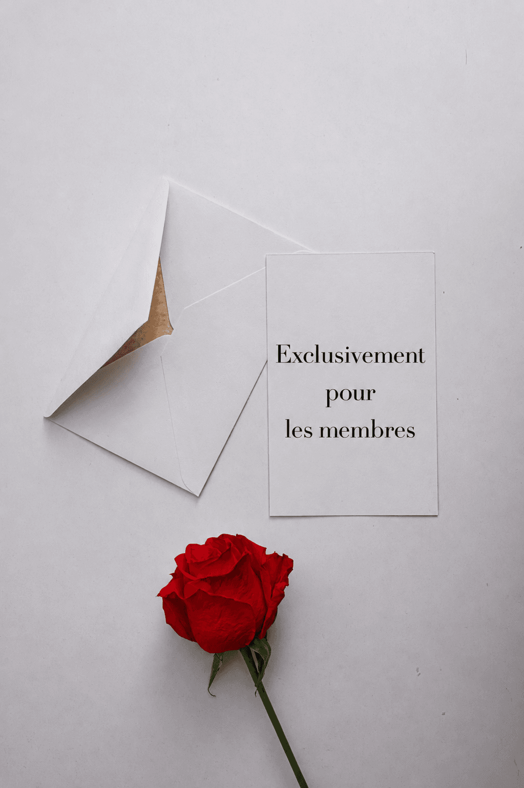 Invitation exclusive pour les membres avec une rose rouge